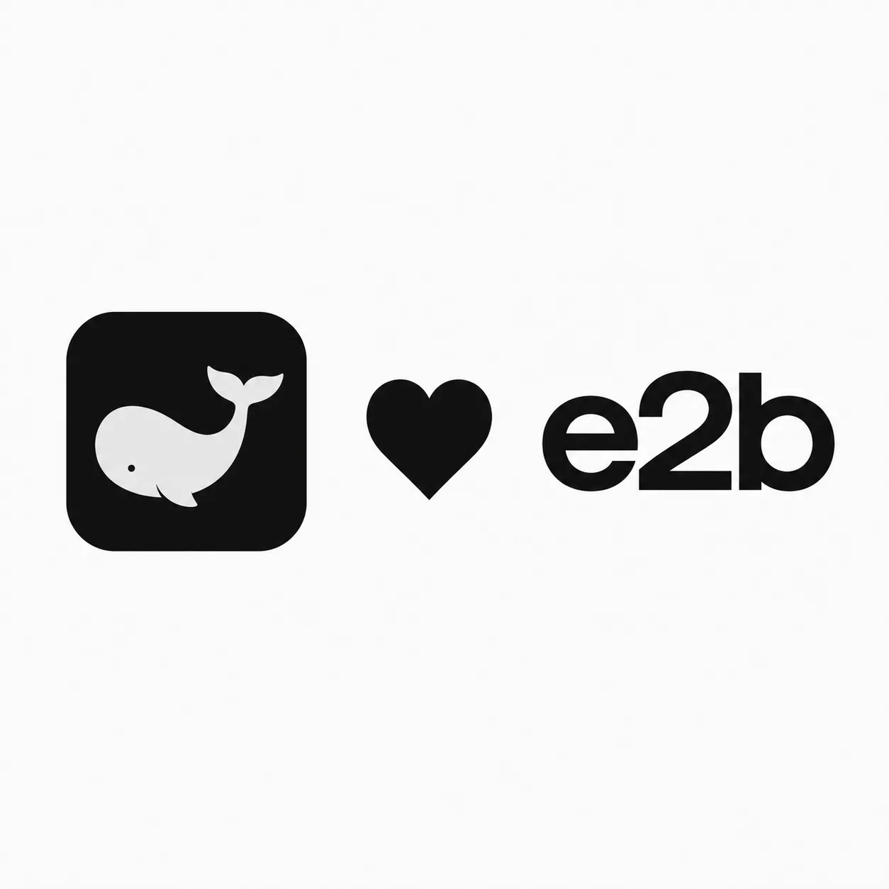 OneQuery logo connected to the E2B logo with a heart symbol.